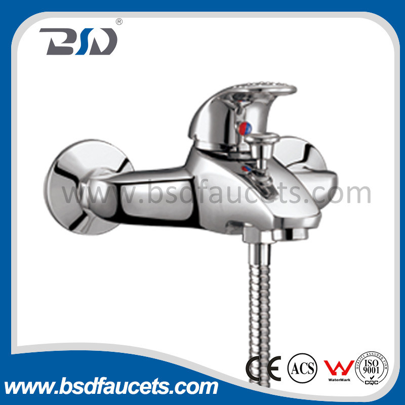 Wall Mounted Brass Chrome Bath Shower Faucet with Single Handle