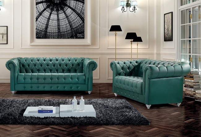 Leather Chesterfield Sofa Green Color Ms-10