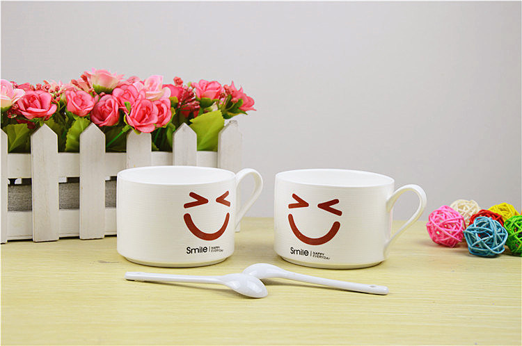 Wholesale Ceramic Cups Smile White Mugs, Ceramic Tea Cups