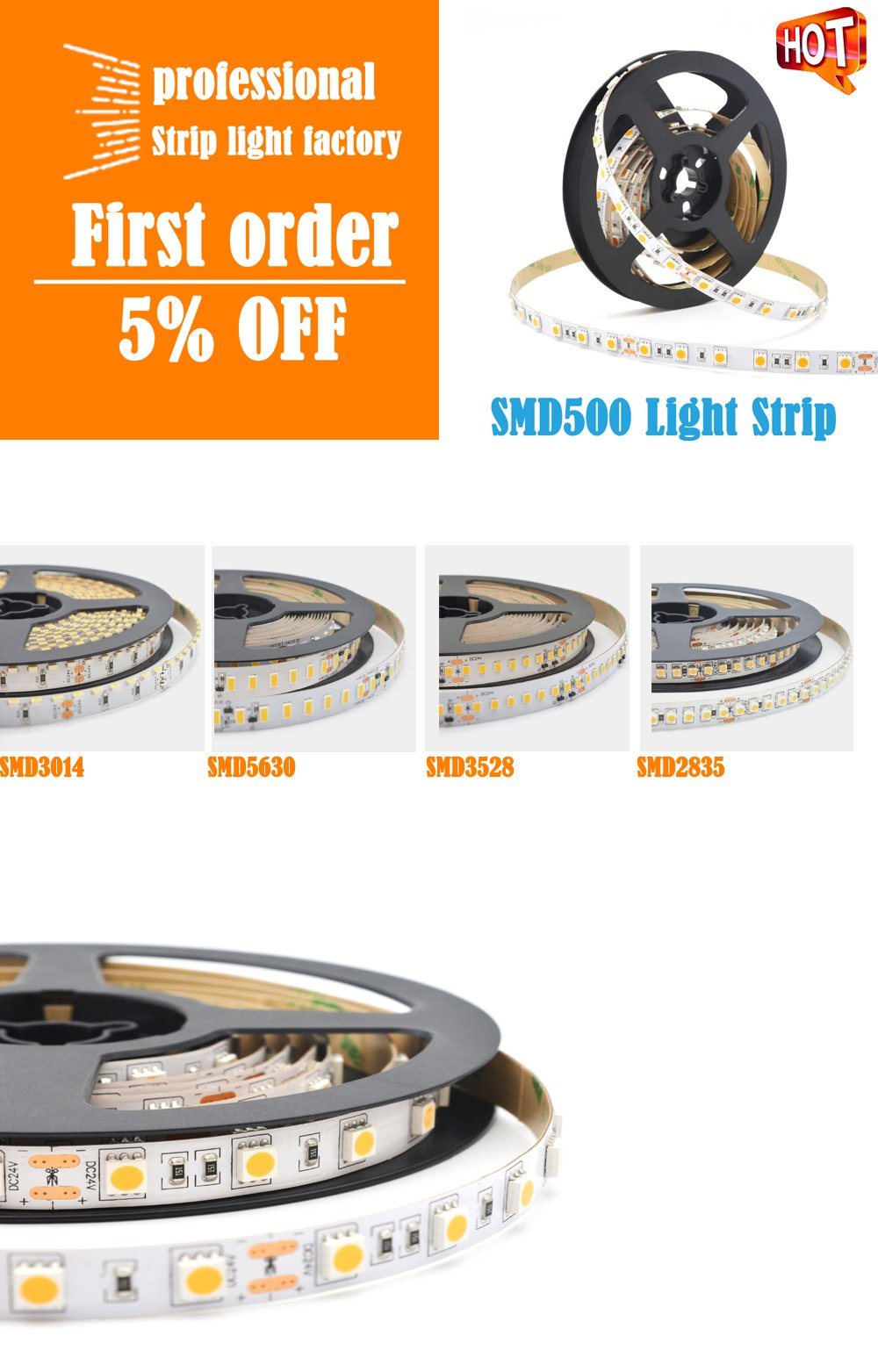 14.4W/M Waterproof / Non-Waterproof Flexible 5050 LED Light Strip