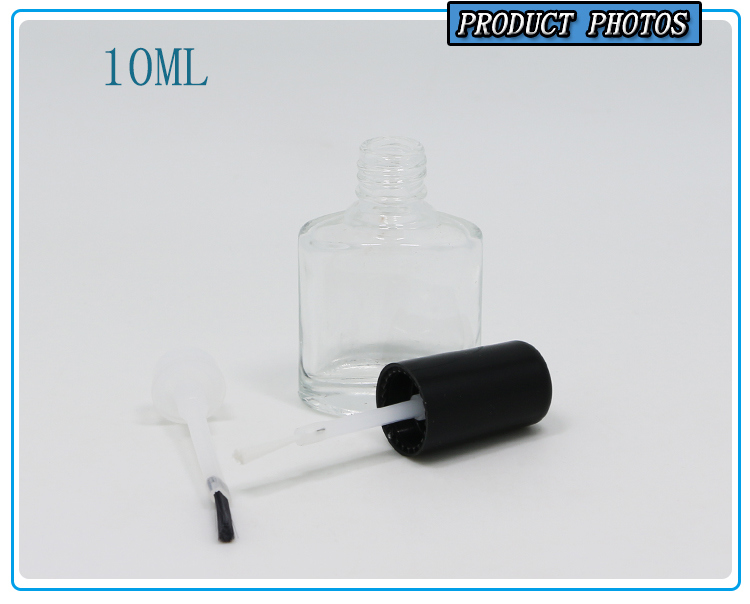 10ml Custom Transparent Glass Nail Polish Bottle with Black and Silver Brush Cap