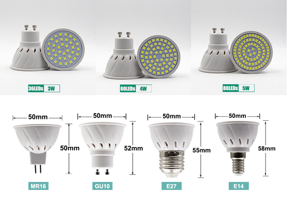 High Power E27 E14 Gu5.3 MR16 GU10 LED Cup Lamp 3W 4W 5W LED Spotlight