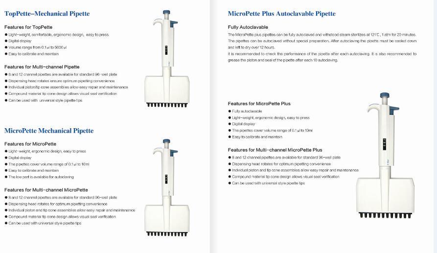 Micropette Plus Autoclavable Pipette-with Different Channels (Adjustable/Fixed Volume)