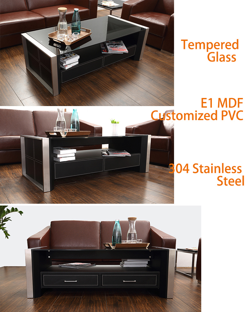 Office Modern Style Coffee Table with Tempered Glass (CT-V1)