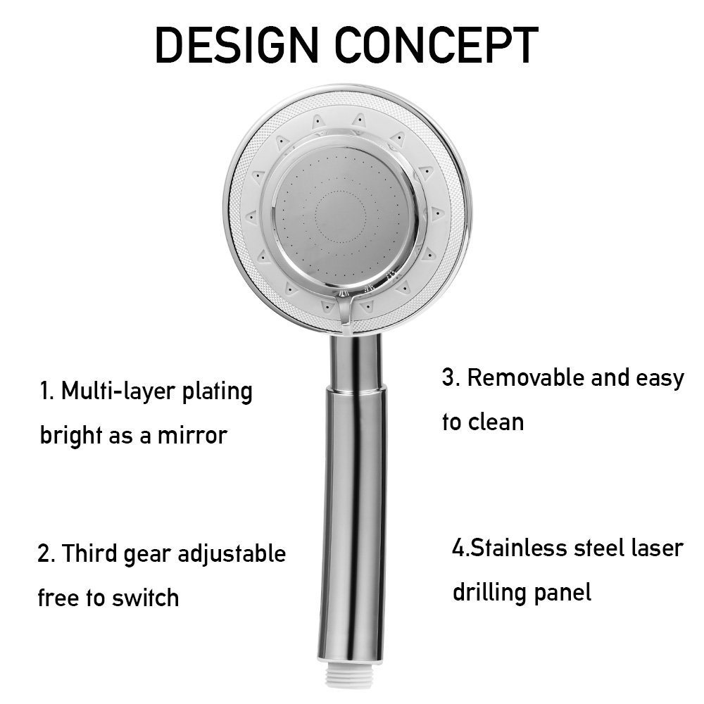 Multi-Function ABS Chrome Plated Shower Head Handheld High Pressure Handle Set Water Saving Showerhead Adjustable