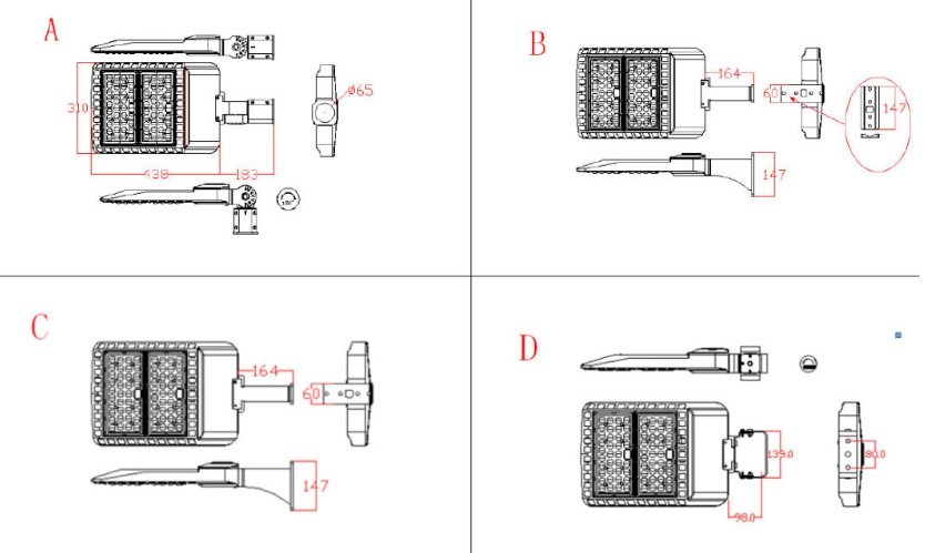 Modular Designed 200W 300W LED Street Light of IP66 Ik10