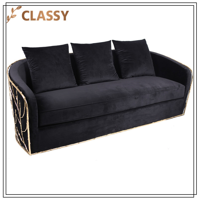 Black Flannel Top Veins Gold Stainless Steel Sofa