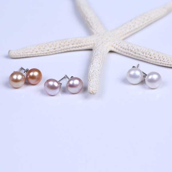 Good Quality Button Freshwater Pearl Stud Earring