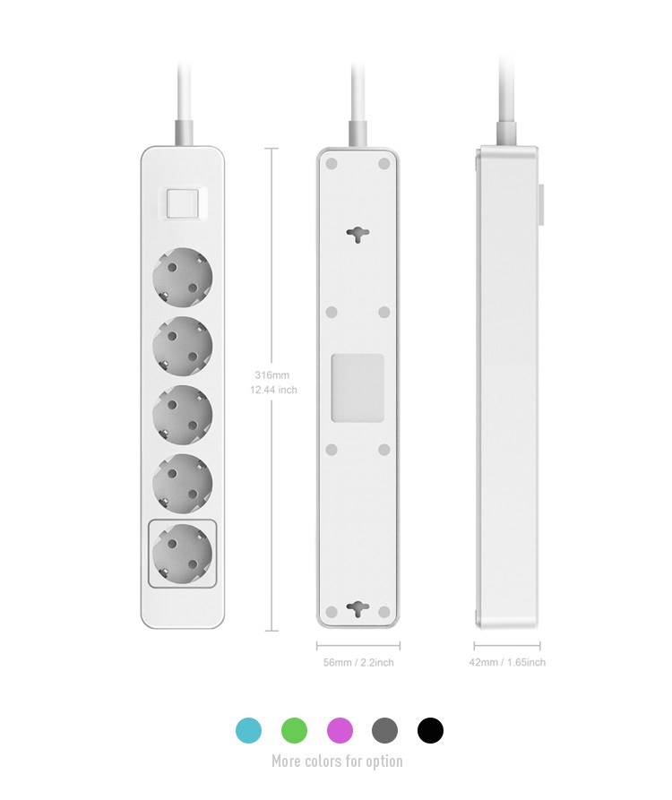 GS/CE Approved Extension Socket 5 Outlet Flexible Length Cord EU Electrical Multi Power Strip