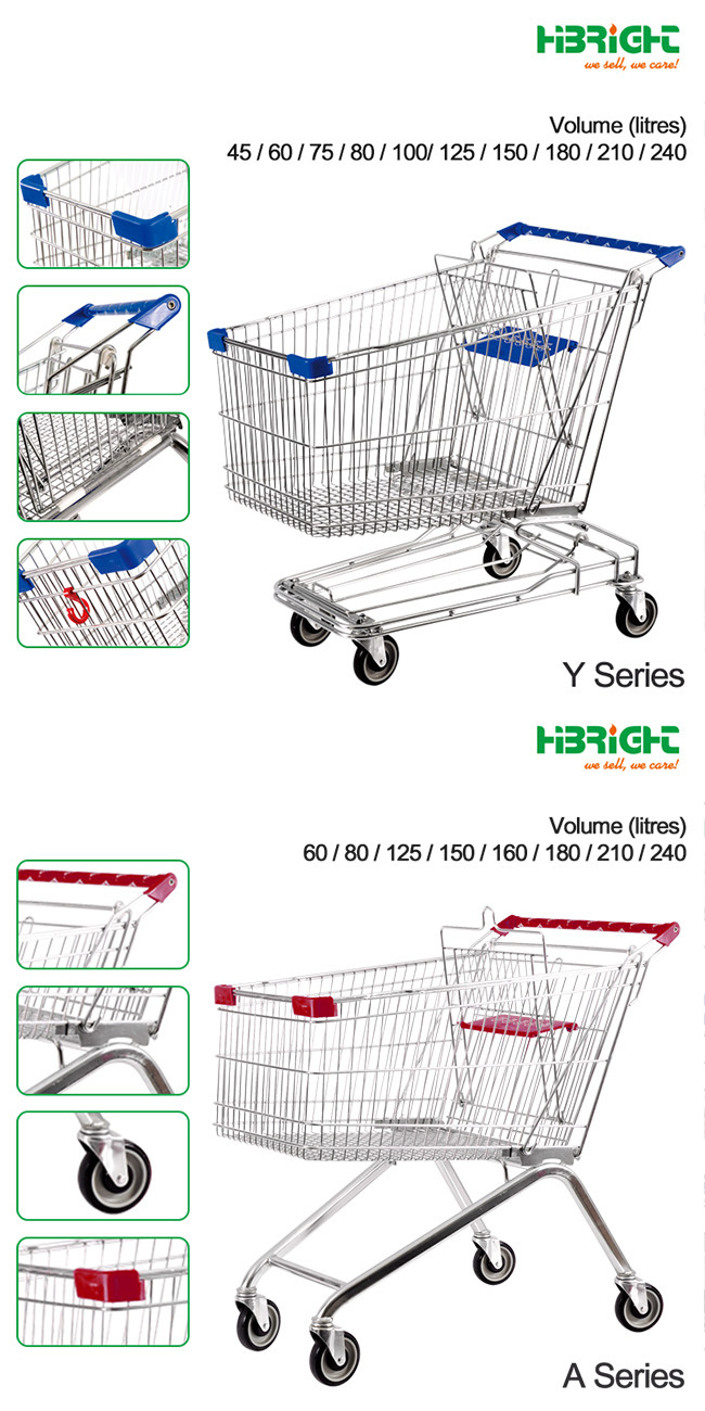 4 Wheels Metal Supermarket Shopping Trolley for Sale