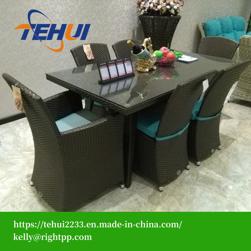 Th1203 Rattan Dining Set Flat PE Black Garden Furniture