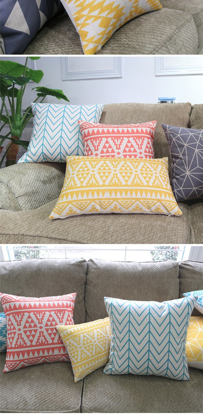 Yrf Cotton Linen Square Prismatic Shape Colorful Comfortable Sofa Pillow