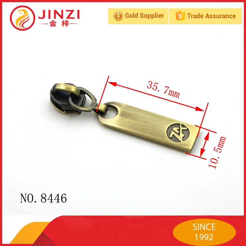 Antique Brass Zipper Puller Zipper Slider with Logo