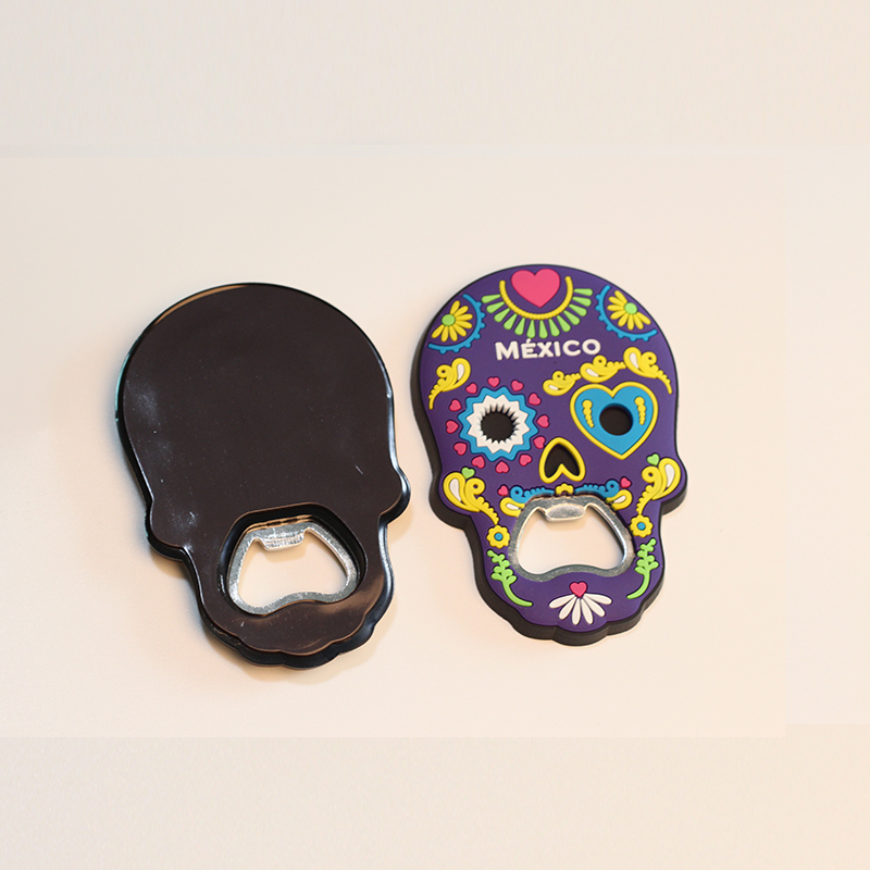 Skull Shape Decorated PVC Fridge Magnets with Bottle Opener Function