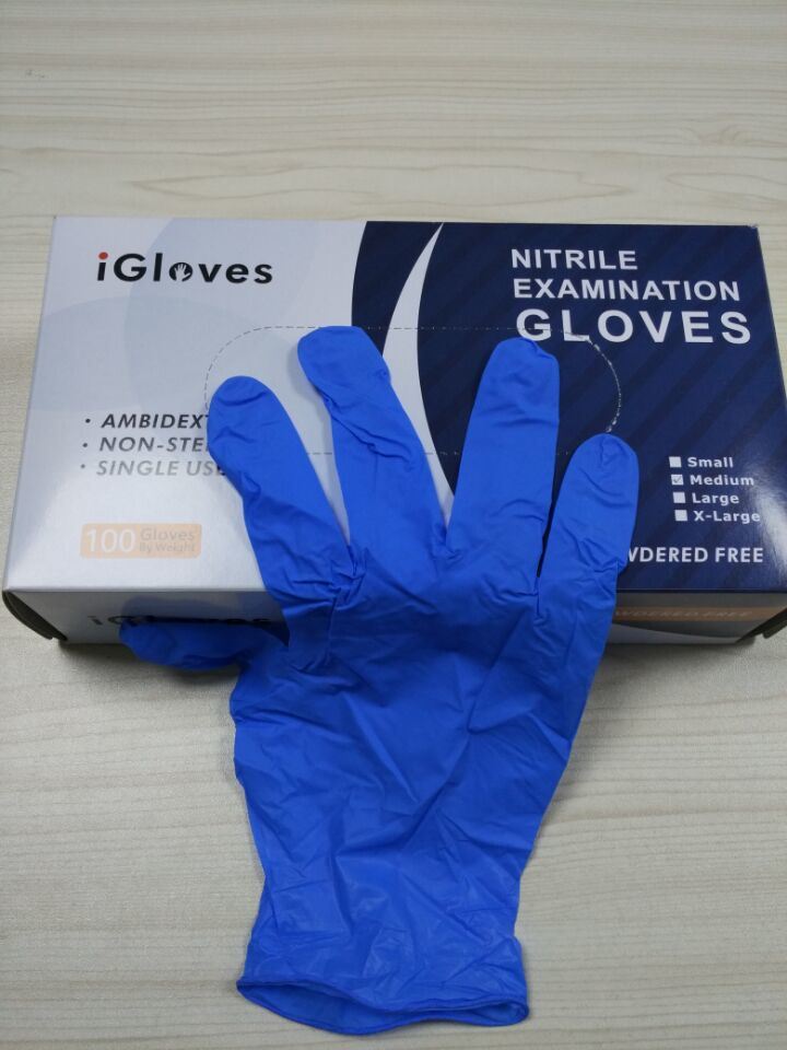 Manufactured High Quality Powder Free Blue Medical Examination Nitrile Gloves