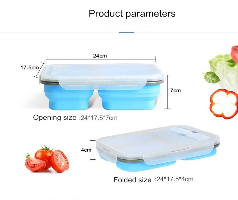 BPA Free 3 Holes Leakproof Foldable Silicone Bento Lunch Box with Fork