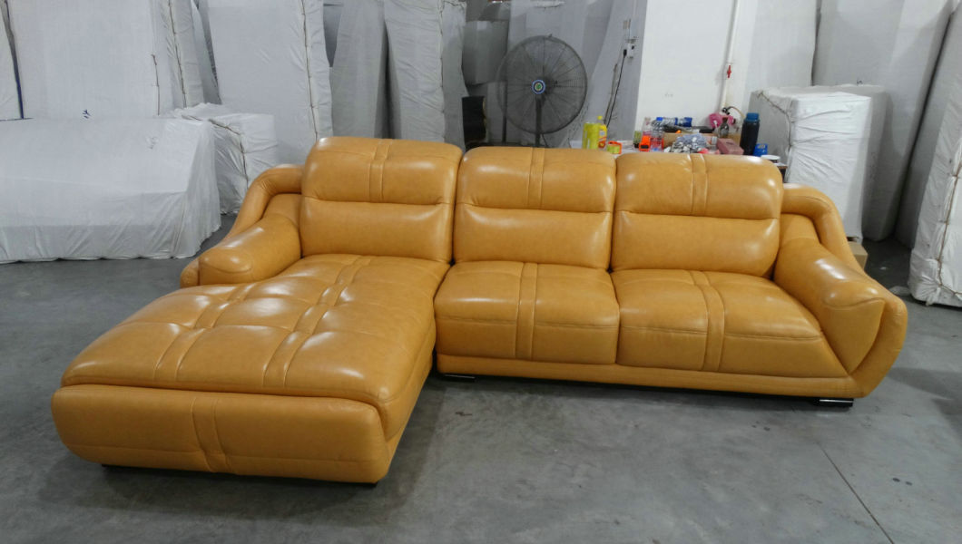 Black Top Grain Leather Sofa with Corner (A849)