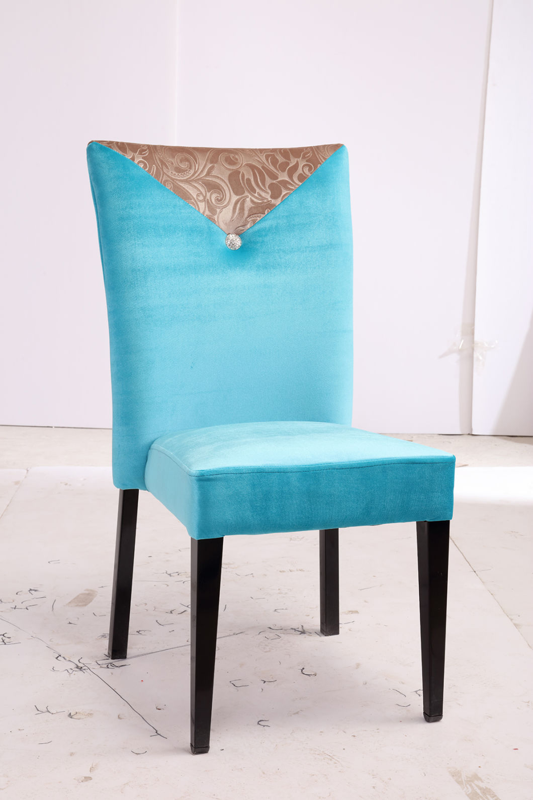 Modern High Back and Tiffany Blue Lint Fabric Covered Dining Chair for Restaurant