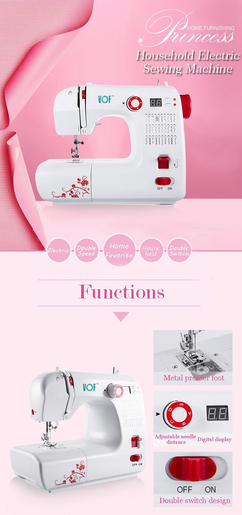Electric Zigzag Overlock Sewing Machine with Factory Price Fhsm-702