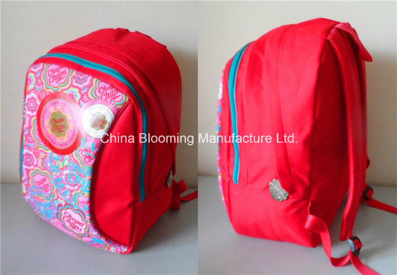 Red Polyester Girls Student Stationery School Backpack with Pencil Bag