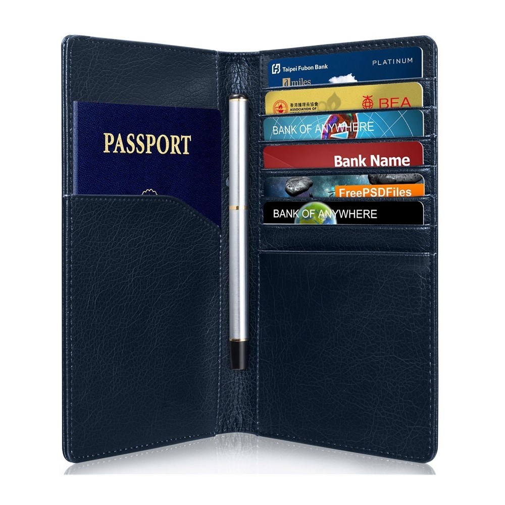 2 Fold Mens Slim PU Leather RFID Travel Passport Wallet