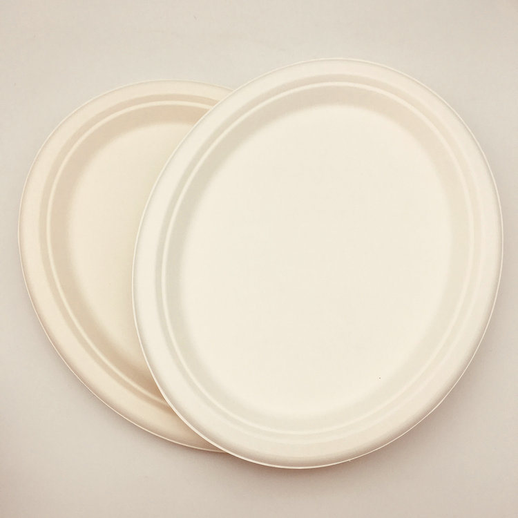 White Oval Biodegradable Disposable Paper Pulp Plate for Food