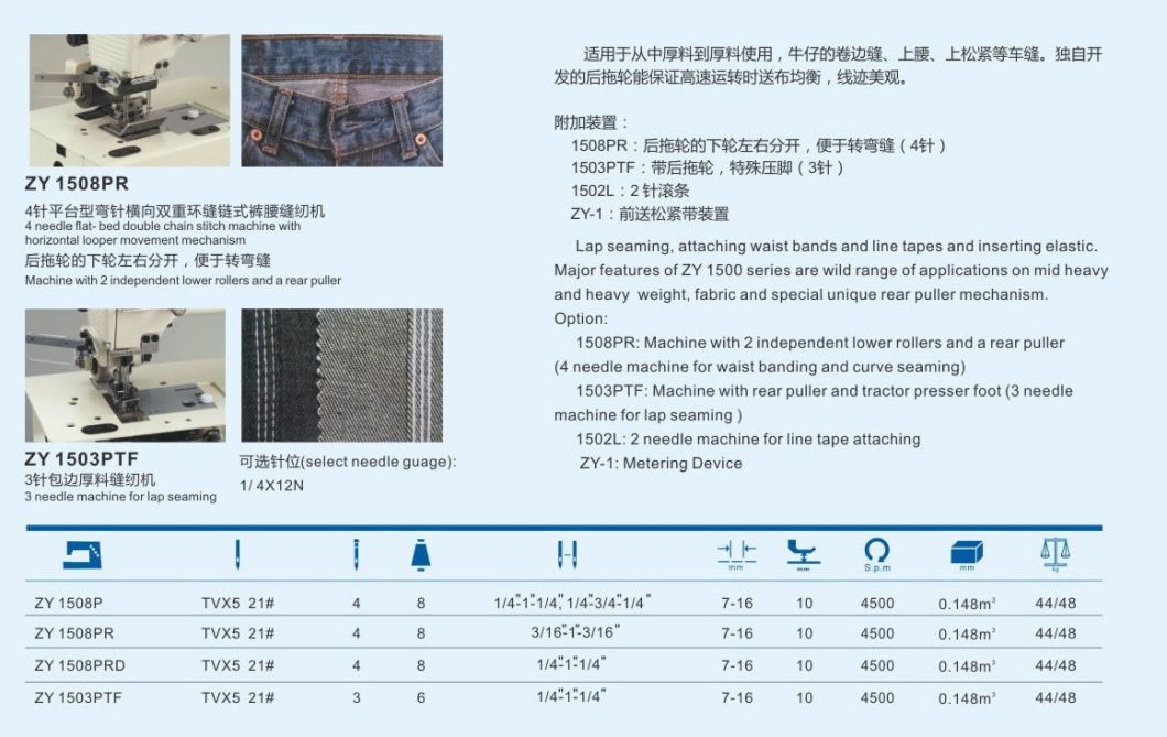 Zoyer Muil-Needle Flat-Bed Kansai Chain Stitch Industrial Sewing Machine (ZY1508P)