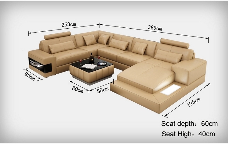 Fashion Home Living Room Leather Sofa with LED Light (HC1113)