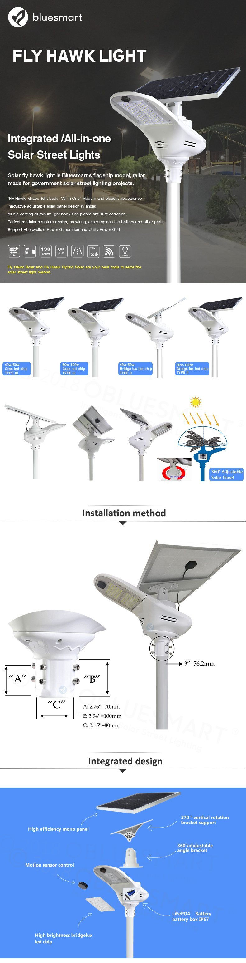 5years Warranty 40-200W All-in-One Outdoor Solar LED Street Garden Light