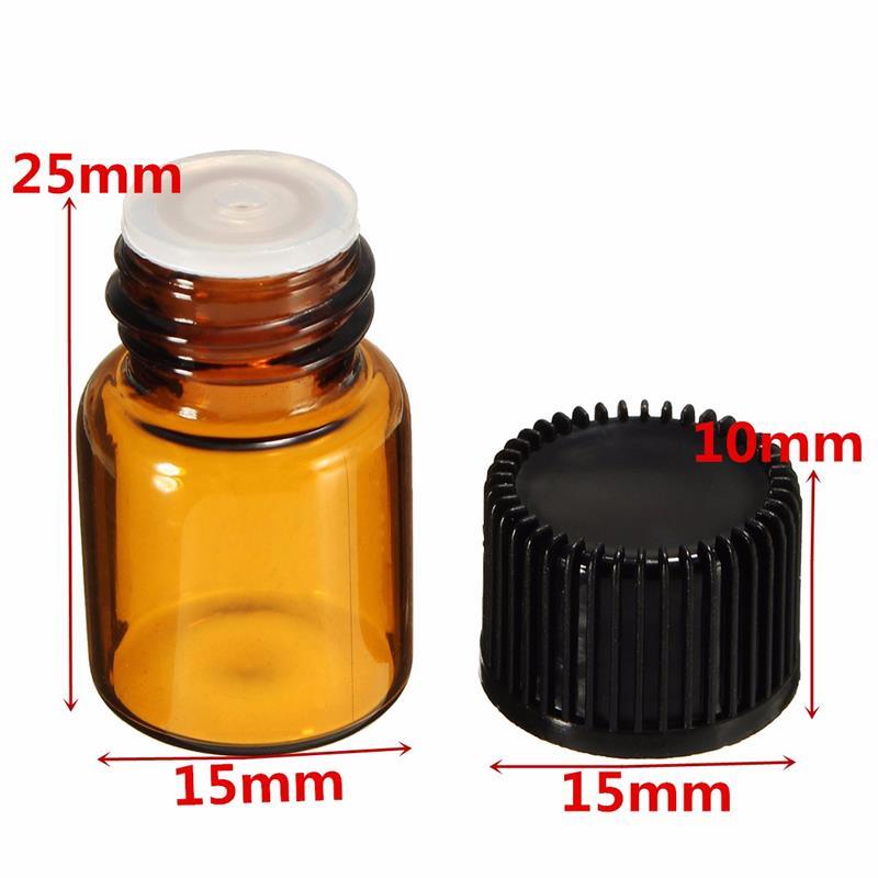 2ml Mini Amber/Brown Glass Essential Oil Reagents Refillable Sample Bottle Brown Glass Vials with Cap