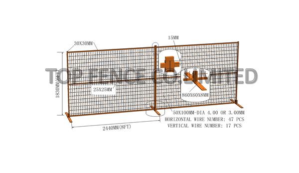 8FT X 10FT Canada Standard3.00mm 3.5mm PVC Coated Powder/Galvanized Temporary Fence