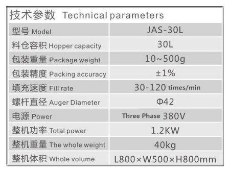 Horizontal Auger Measuring Machine with Ce for Powder Packing (JAS-30L)