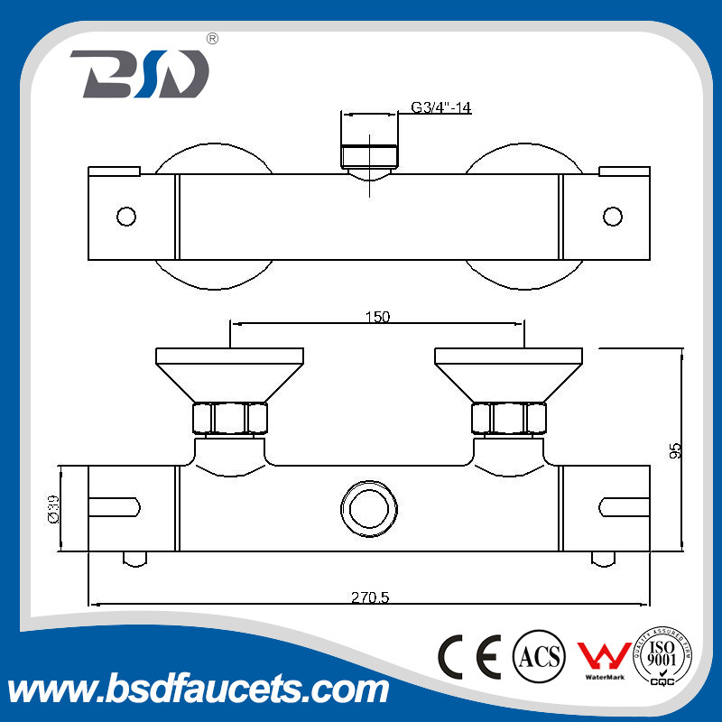 Chrome Brass Thermostatic Shower Mixer with Top Outlet