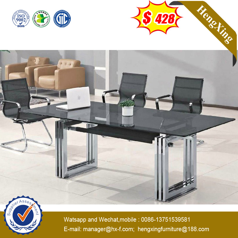 European Style Tempered Glass Metal Leg Conference Table (NS-GD052)