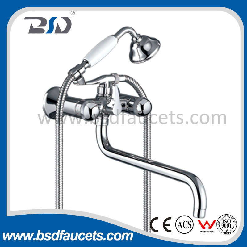 Bathroom Bath Water Faucet with Brass Telephone Handle Shower