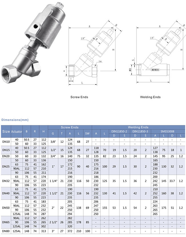 Y Type Normally Closed Pneumatic Angle Seat Valve