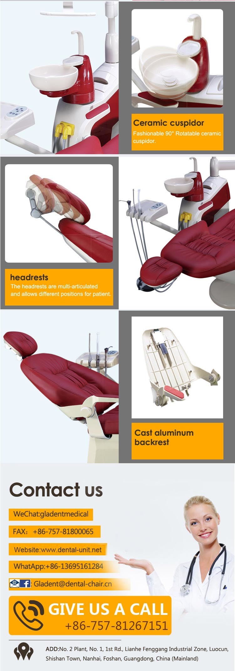 Integral Dental Chair Unit, Dental Equipment, Portable Dental Unit Price with Mobile Cart