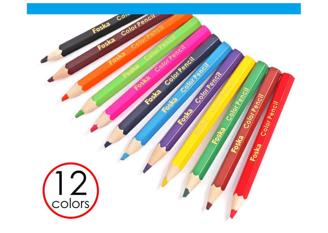 Foska 3.5'' 12 Colors Wooden Hexagonal Color Pencil Set