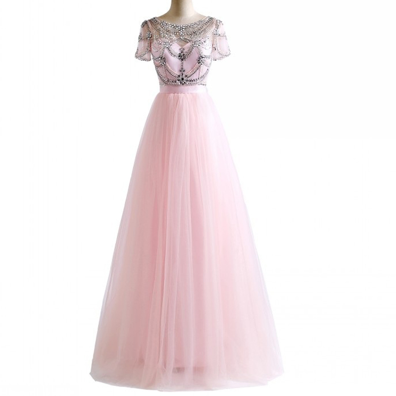 A-Line Tulle Short Sleeves Long Plus Size Bridesmaid Dress