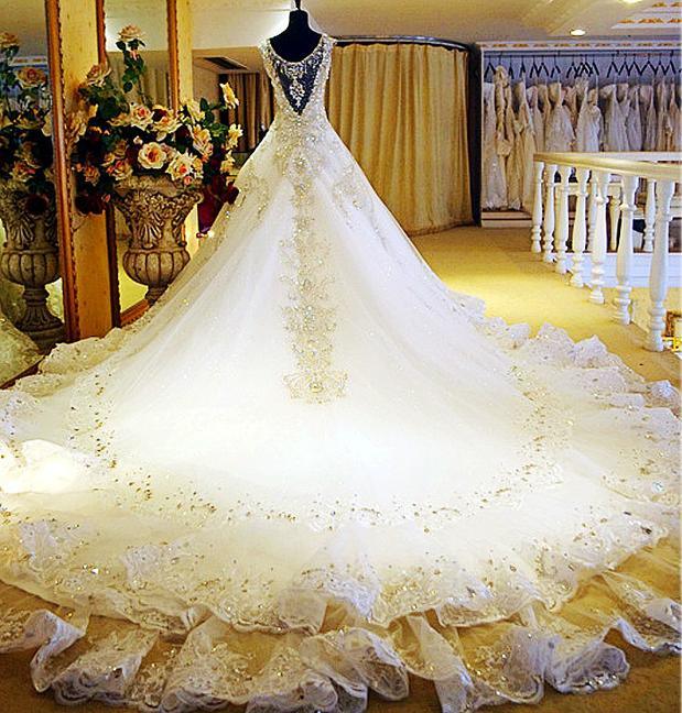 2017 Custom Size Train A-Line Bridal Wedding Dresses Rfl004