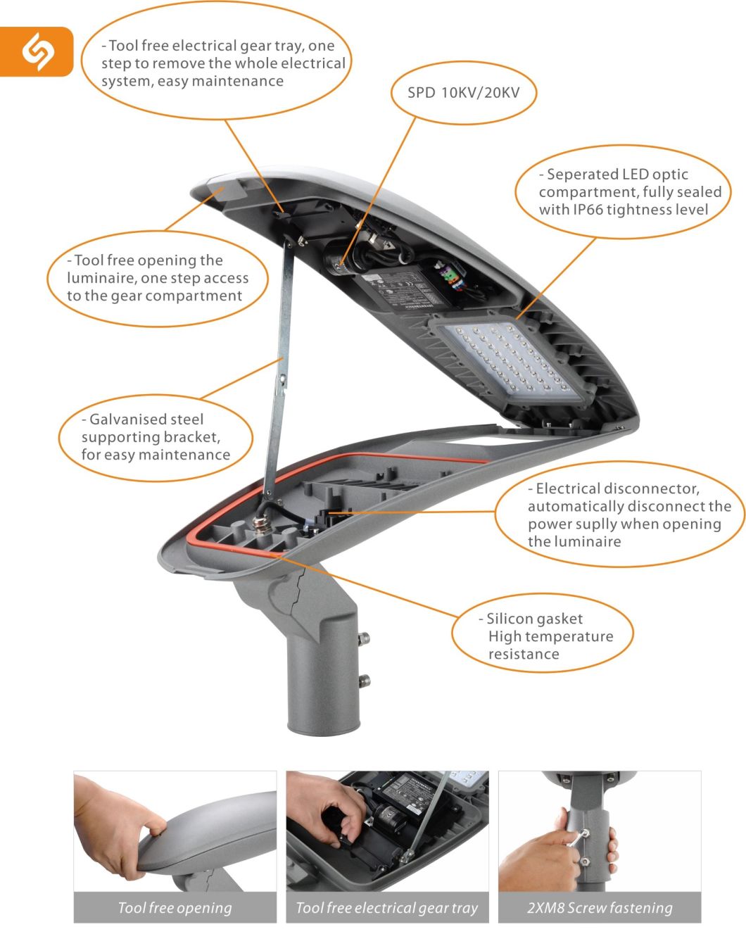 IP66 60W Solar LED Outdoor Lighting Street Light Housing