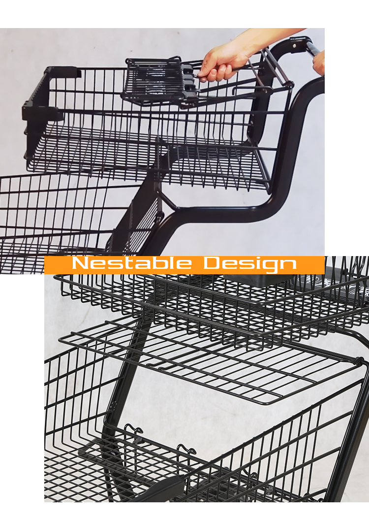 150L Double Baskets Metallic 2 Tier Shopping Trolley Cart