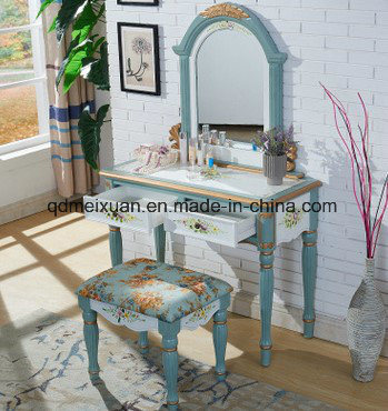 Combination of Dresser Small Bench Cosmetic Mirror Stool American Country Furniture Rural Mediterranean Hand-Painted (M-X3498)