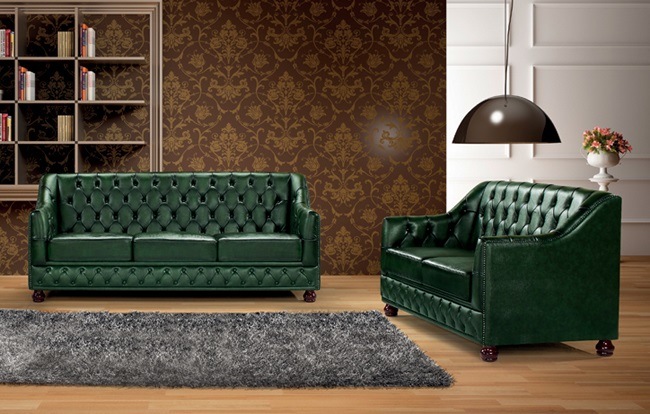 Vintage Green Leather Chesterfield Sofa Ms-07