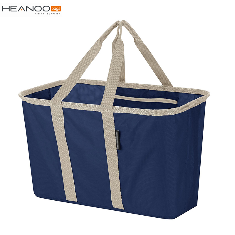 Blue Ripstop 30L Soft-Sided Tote Snap Basket Collapsible Shopping Basket for Supermaket