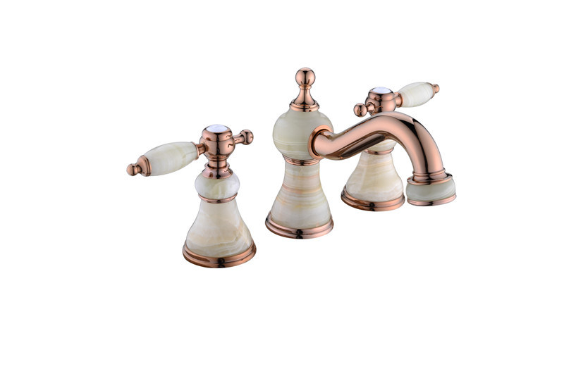 Luxury Double Handle Brass Bathroom Zf-M02 Marble Basin Three-Hole Mixer Faucet