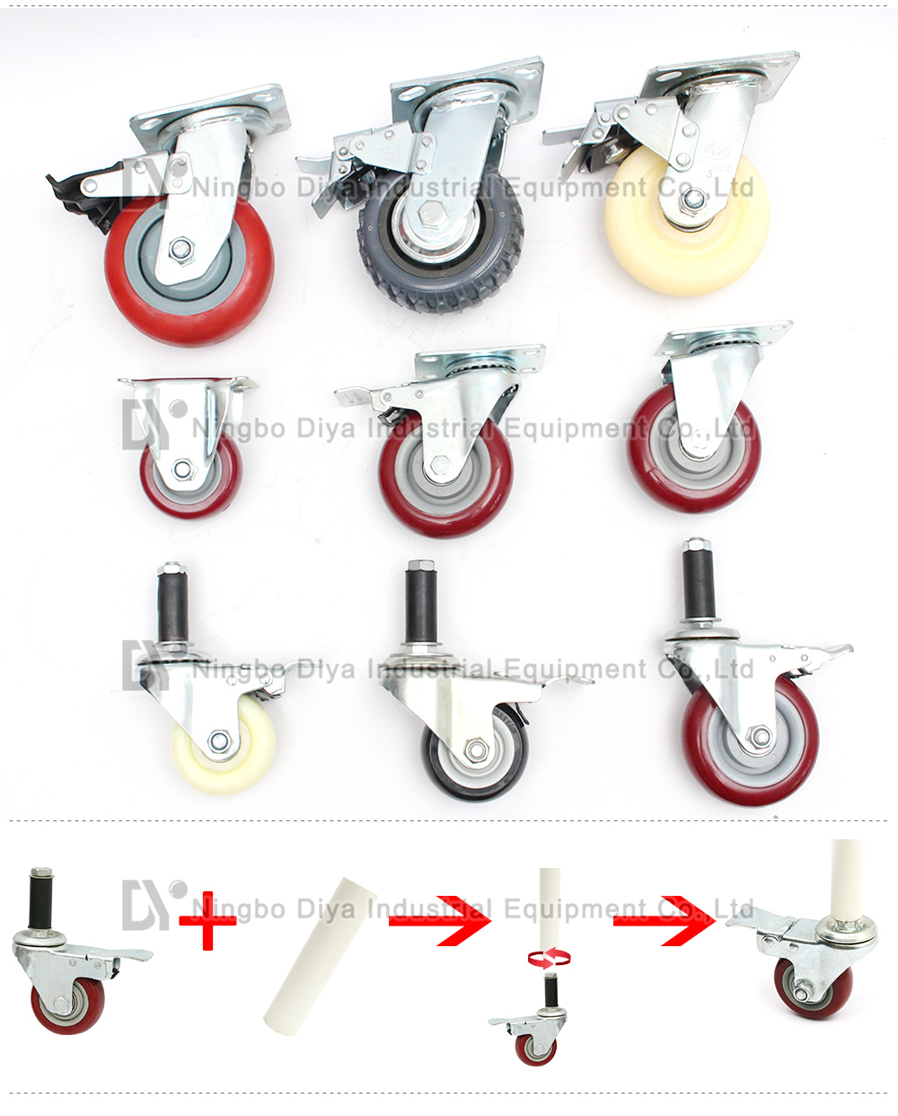 TPR Brake Casters with Grip Stem