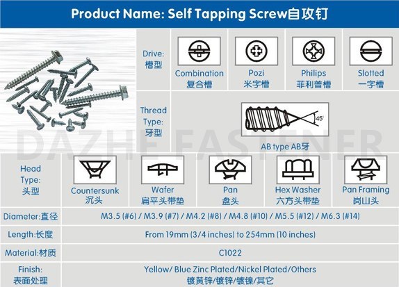 Fastener Screw Factory Cross Hex Wafer Head Self Tapping Screws