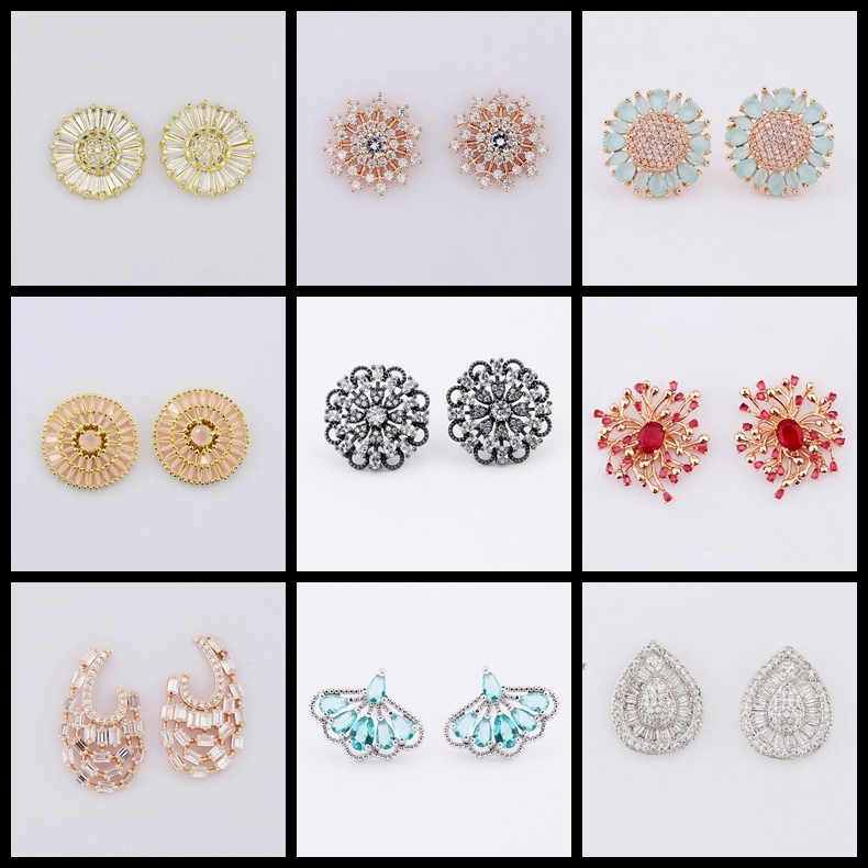 Charming Sapphire Stud Earring Quality Copper Alloy Fashion Design