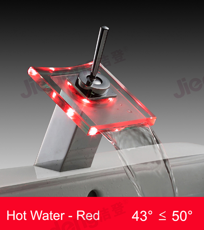 Glass Waterfall LED Basin Faucet with 3 Colors (YQ-A6)